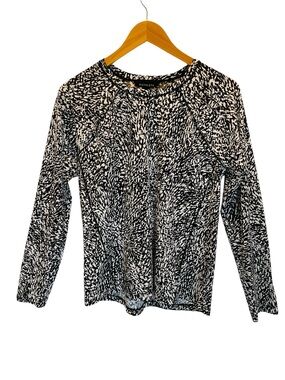 Athleta Ultimate Train Black & White Abstract Print Long Sleeve Tee Size SP
